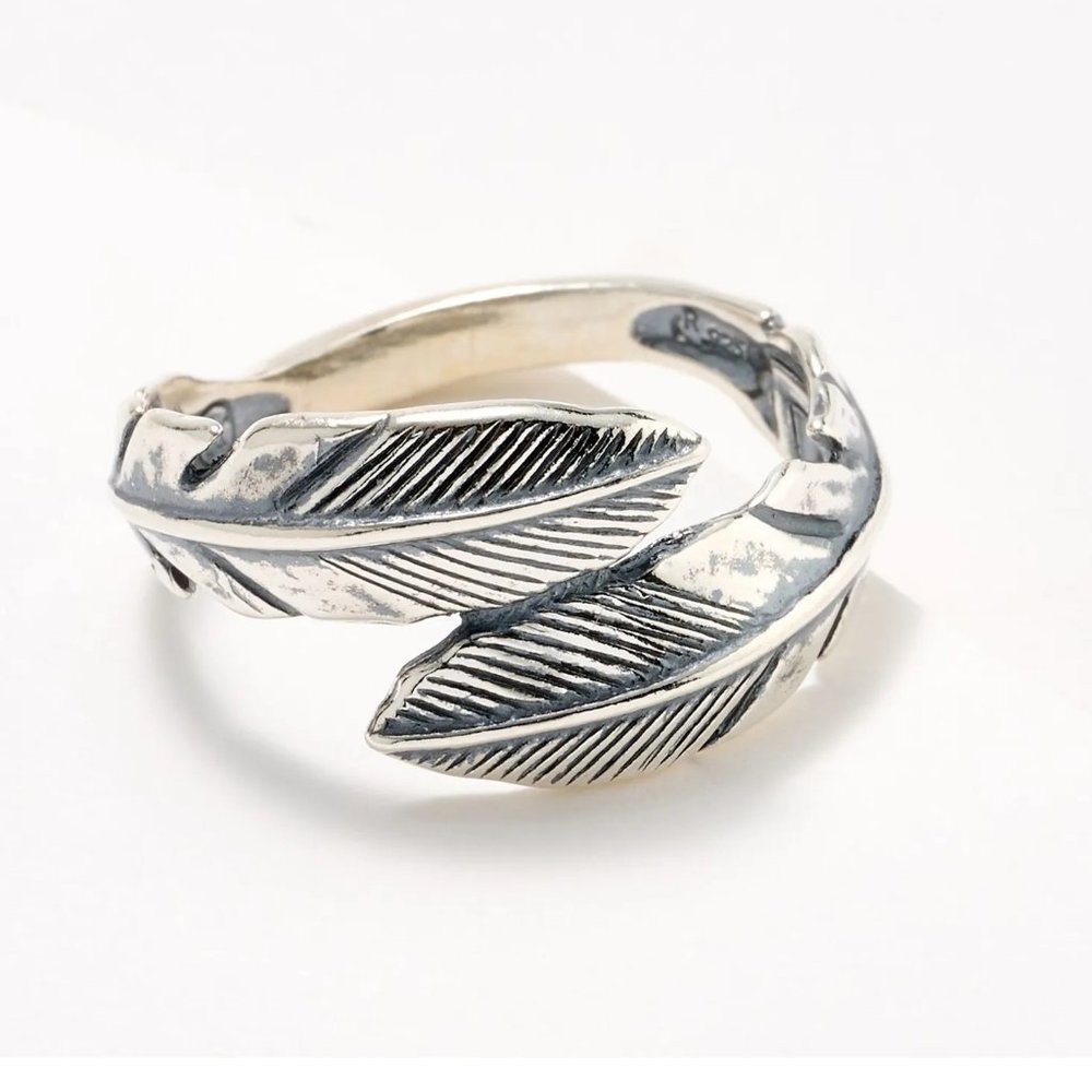 American West 925 Sterling Silver Feather Wrap Ring